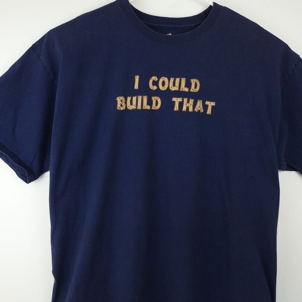 Woodworking T Shirt Mens 2XL Blue Short Sleeve I Could Build That Hanes Cotton